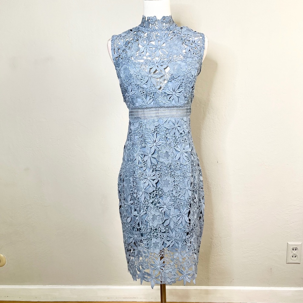Bardot Dusty Blue Lace Midi Dress